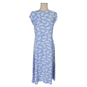 Loft Midi Dress Size 8 Blue Dragonflies Cap Sleeve 12 Inch Slit Back Zip Viscose